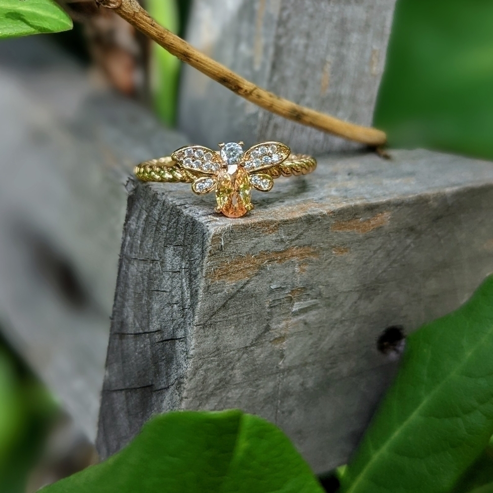 DAINTY Gold Plated Citrine Bee Ring